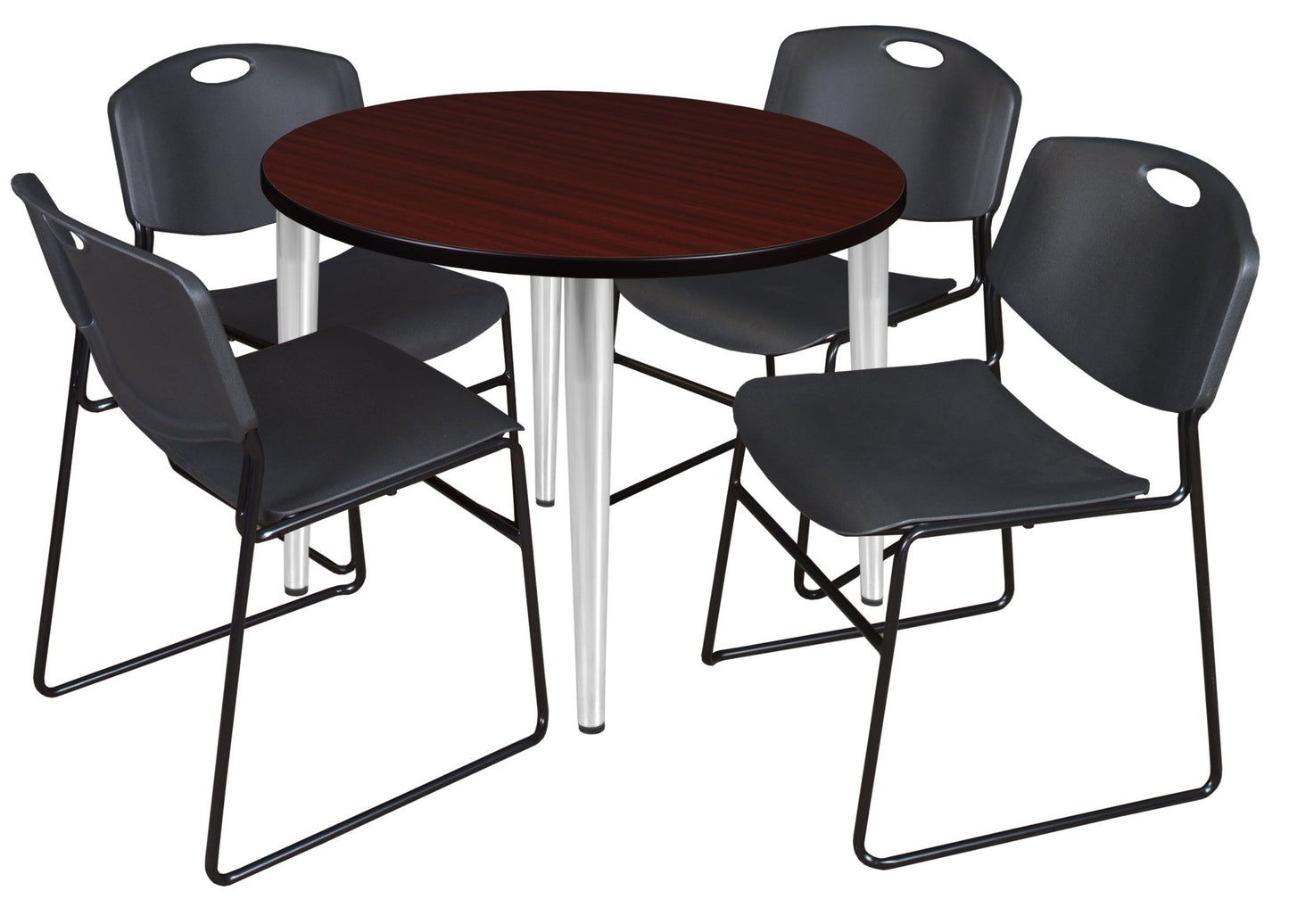 Regency Kahlo 42 in. Round Breakroom Table & 4 Zeng Stack Chairs - SchoolOutlet