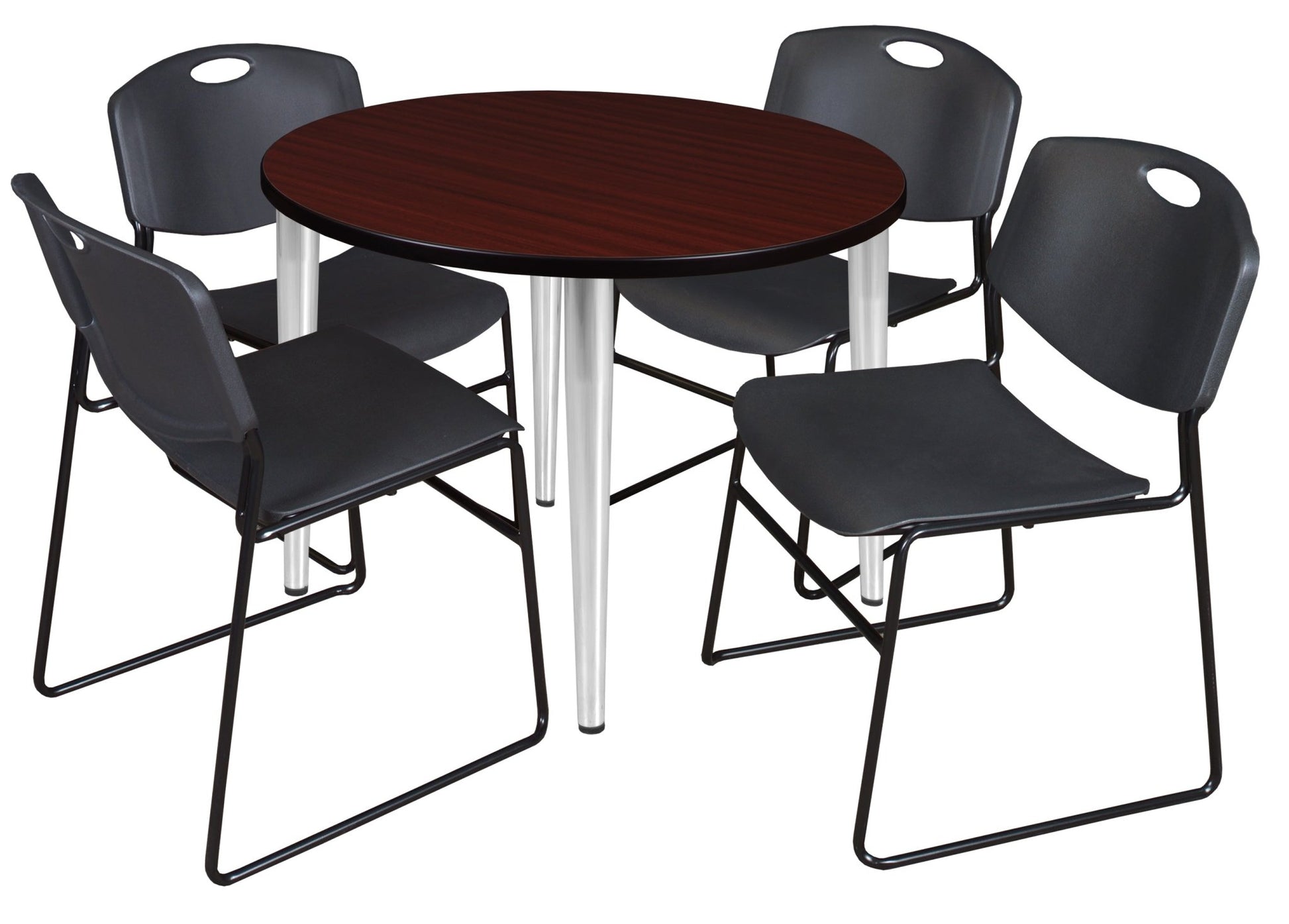 Regency Kahlo 42 in. Round Breakroom Table & 4 Zeng Stack Chairs - SchoolOutlet