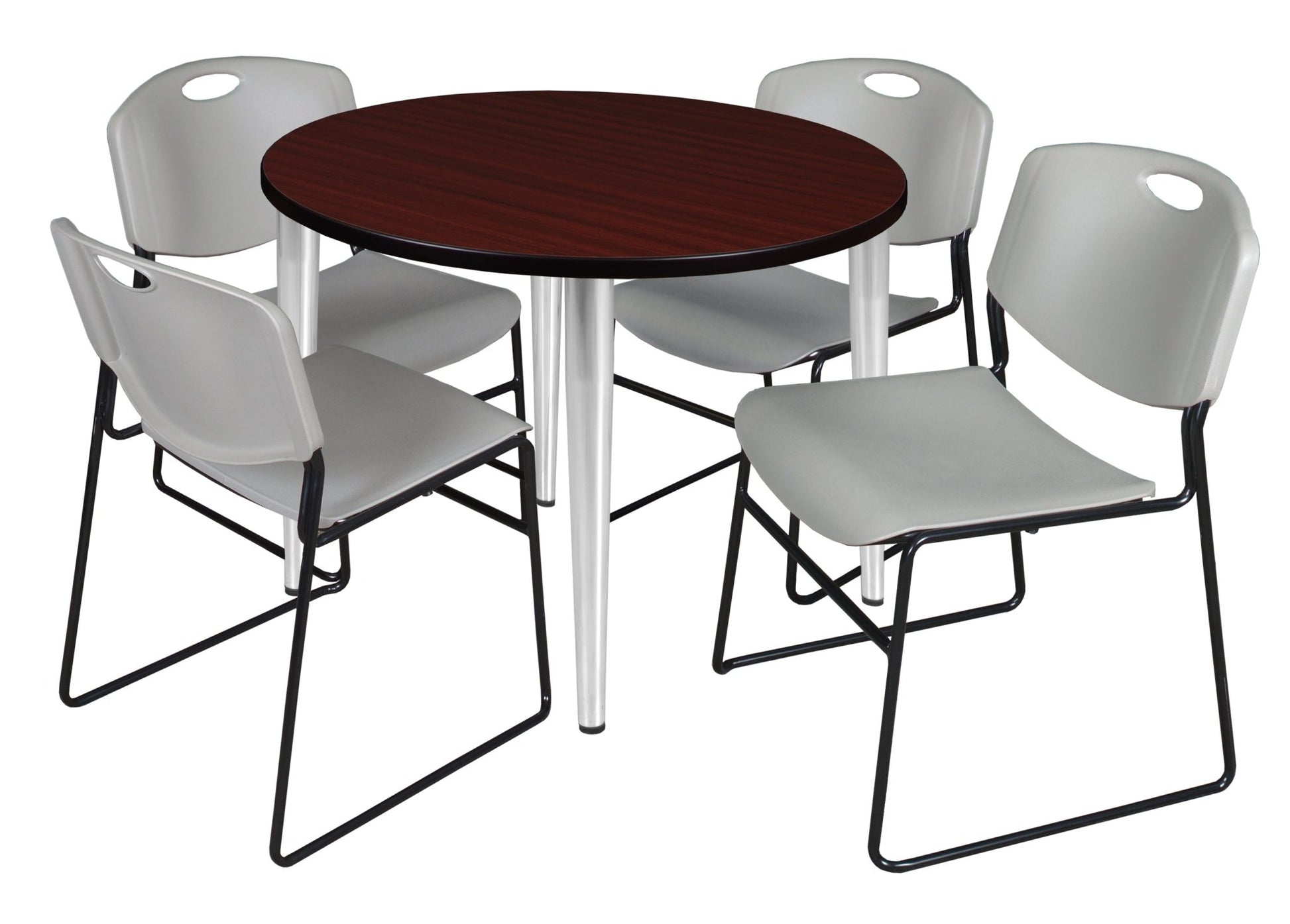 Regency Kahlo 42 in. Round Breakroom Table & 4 Zeng Stack Chairs - SchoolOutlet