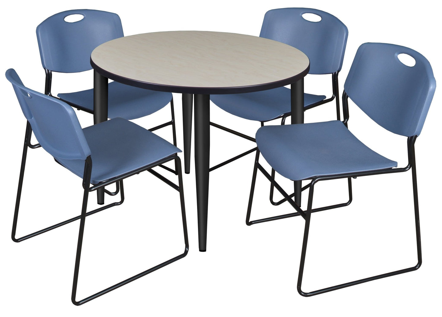 Regency Kahlo 42 in. Round Breakroom Table & 4 Zeng Stack Chairs - SchoolOutlet
