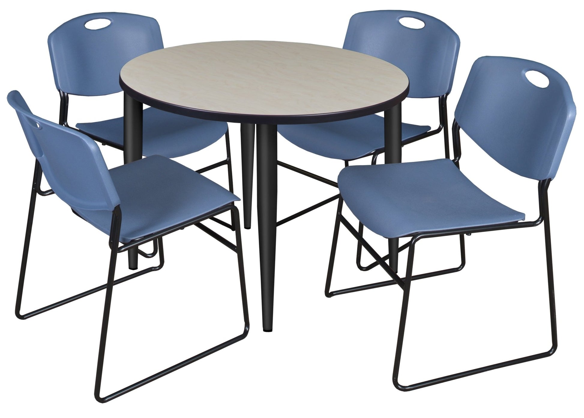 Regency Kahlo 42 in. Round Breakroom Table & 4 Zeng Stack Chairs - SchoolOutlet
