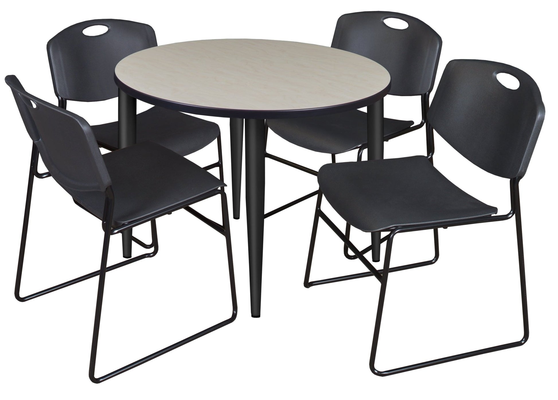 Regency Kahlo 42 in. Round Breakroom Table & 4 Zeng Stack Chairs - SchoolOutlet