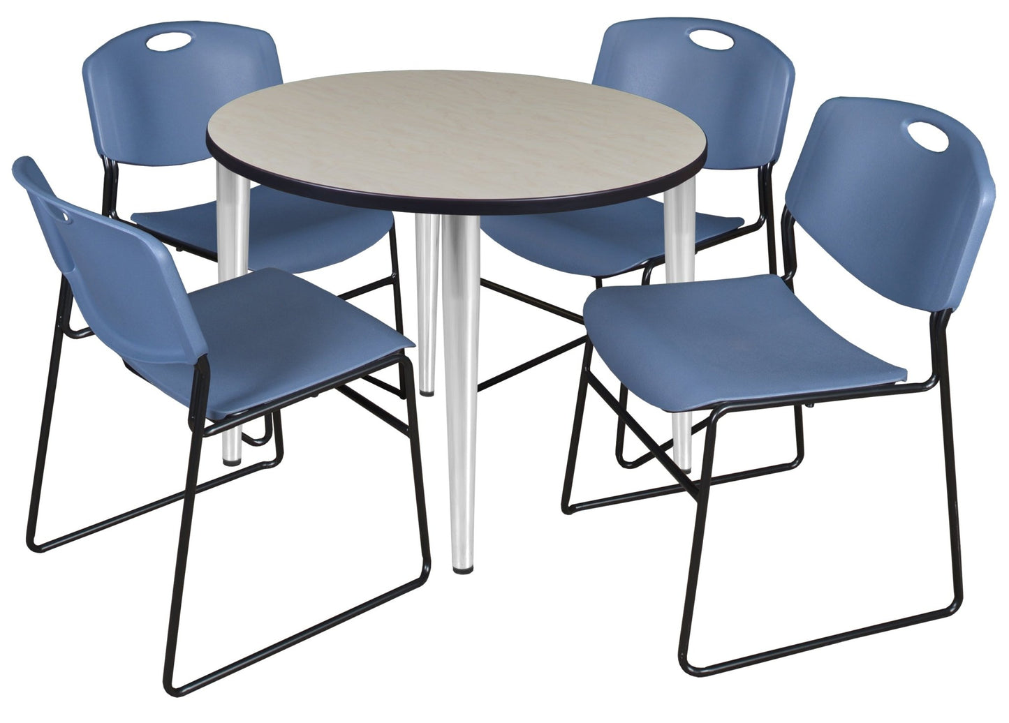 Regency Kahlo 42 in. Round Breakroom Table & 4 Zeng Stack Chairs - SchoolOutlet