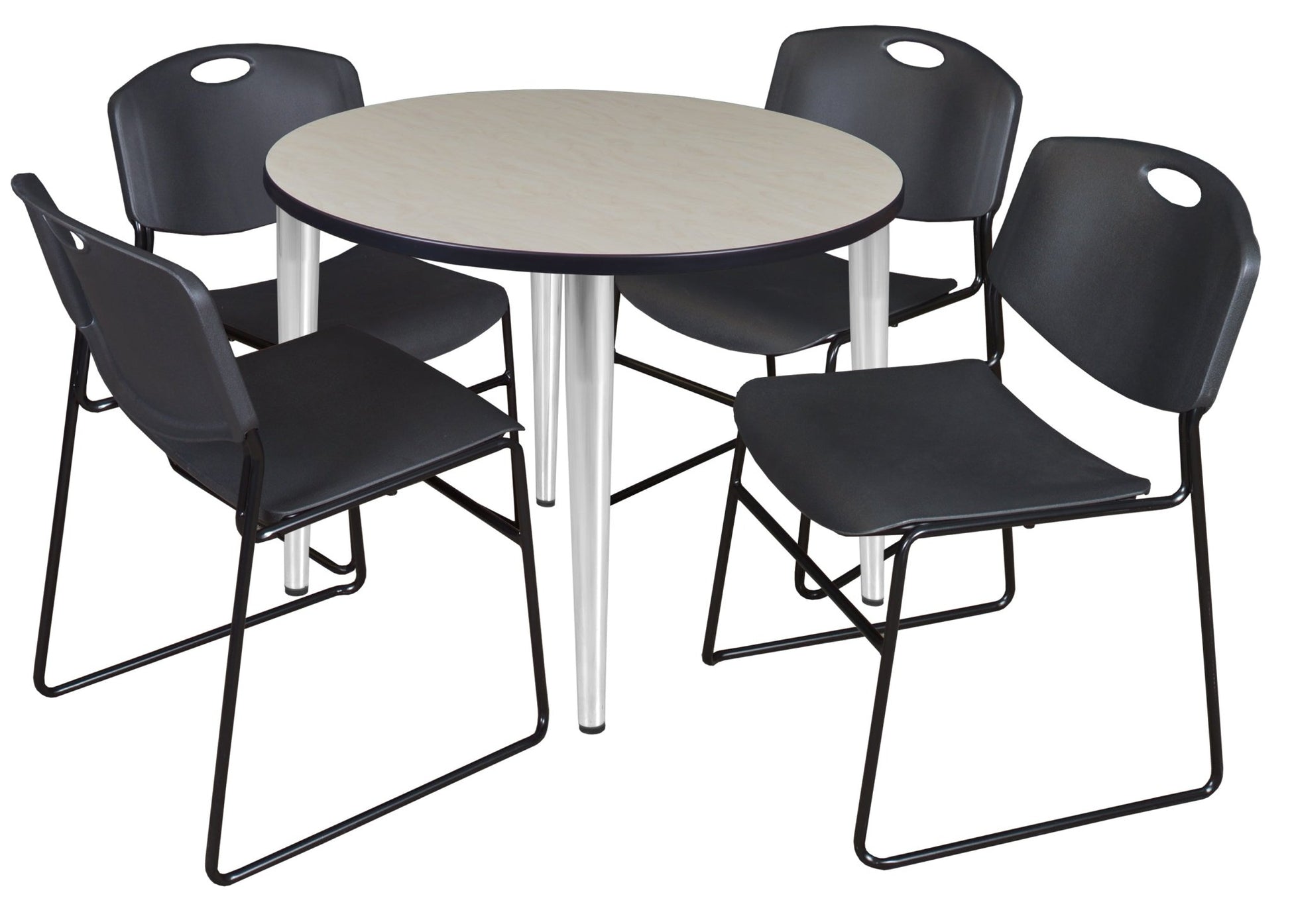 Regency Kahlo 42 in. Round Breakroom Table & 4 Zeng Stack Chairs - SchoolOutlet