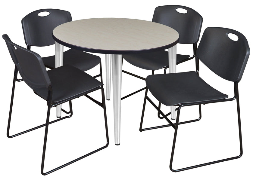 Regency Kahlo 42 in. Round Breakroom Table & 4 Zeng Stack Chairs - SchoolOutlet