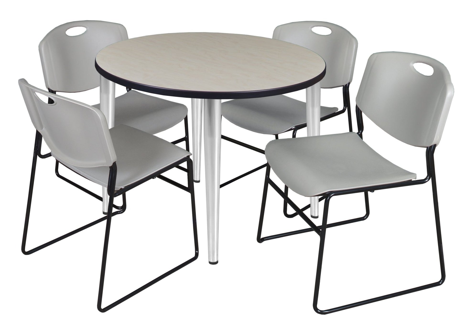 Regency Kahlo 42 in. Round Breakroom Table & 4 Zeng Stack Chairs - SchoolOutlet