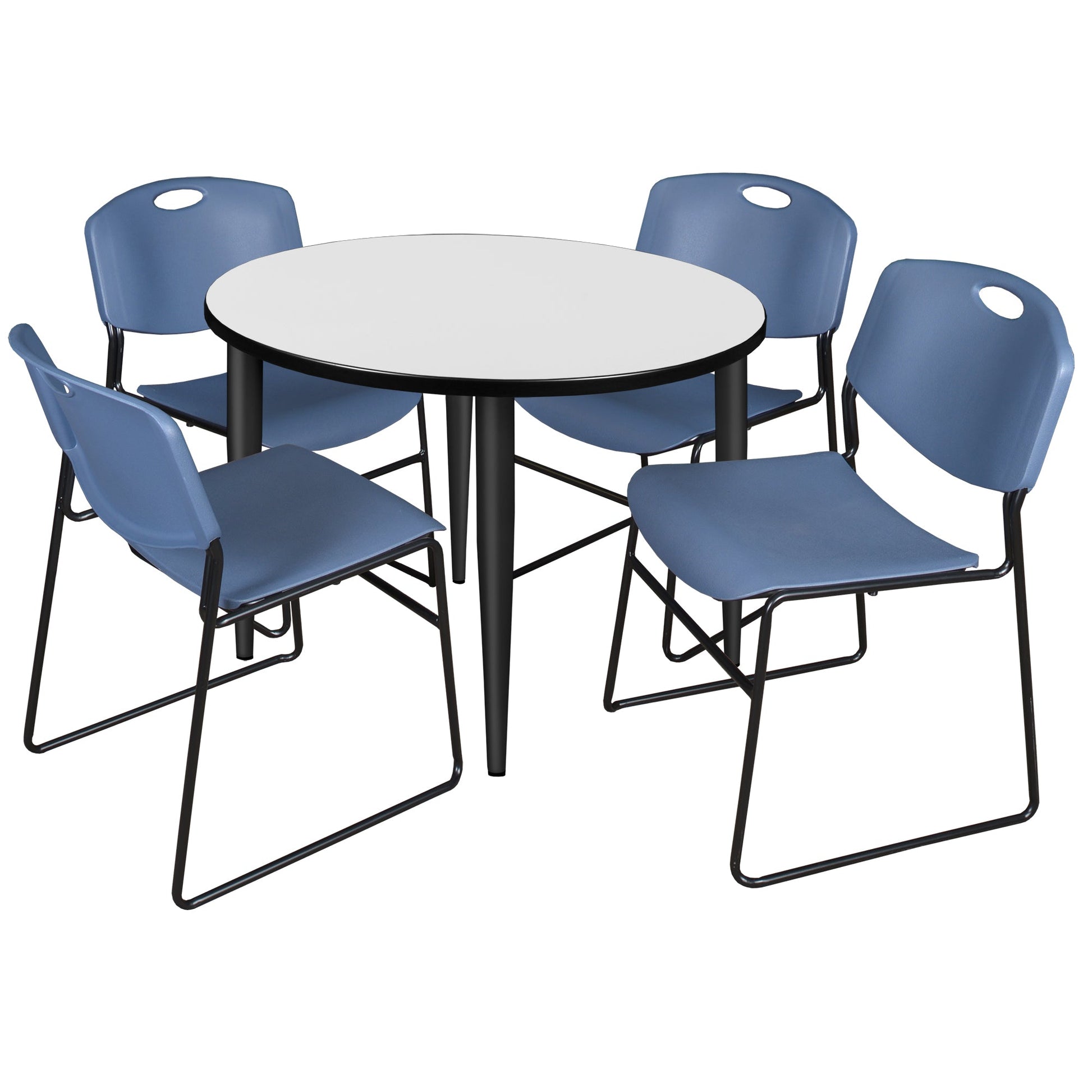 Regency Kahlo 42 in. Round Breakroom Table & 4 Zeng Stack Chairs - SchoolOutlet