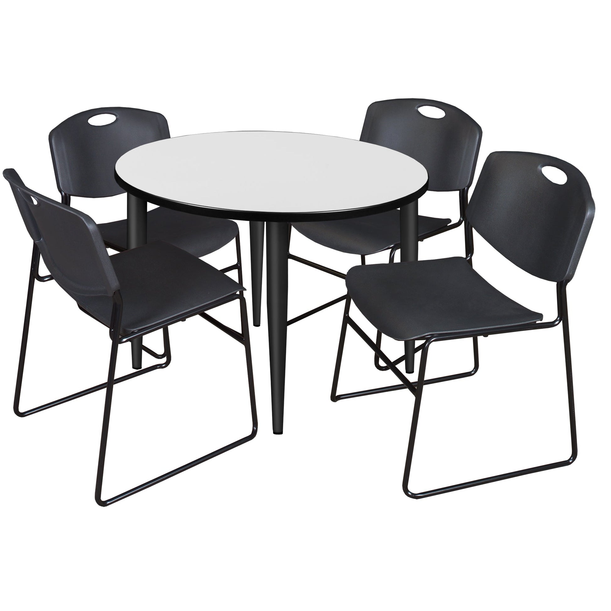 Regency Kahlo 42 in. Round Breakroom Table & 4 Zeng Stack Chairs - SchoolOutlet