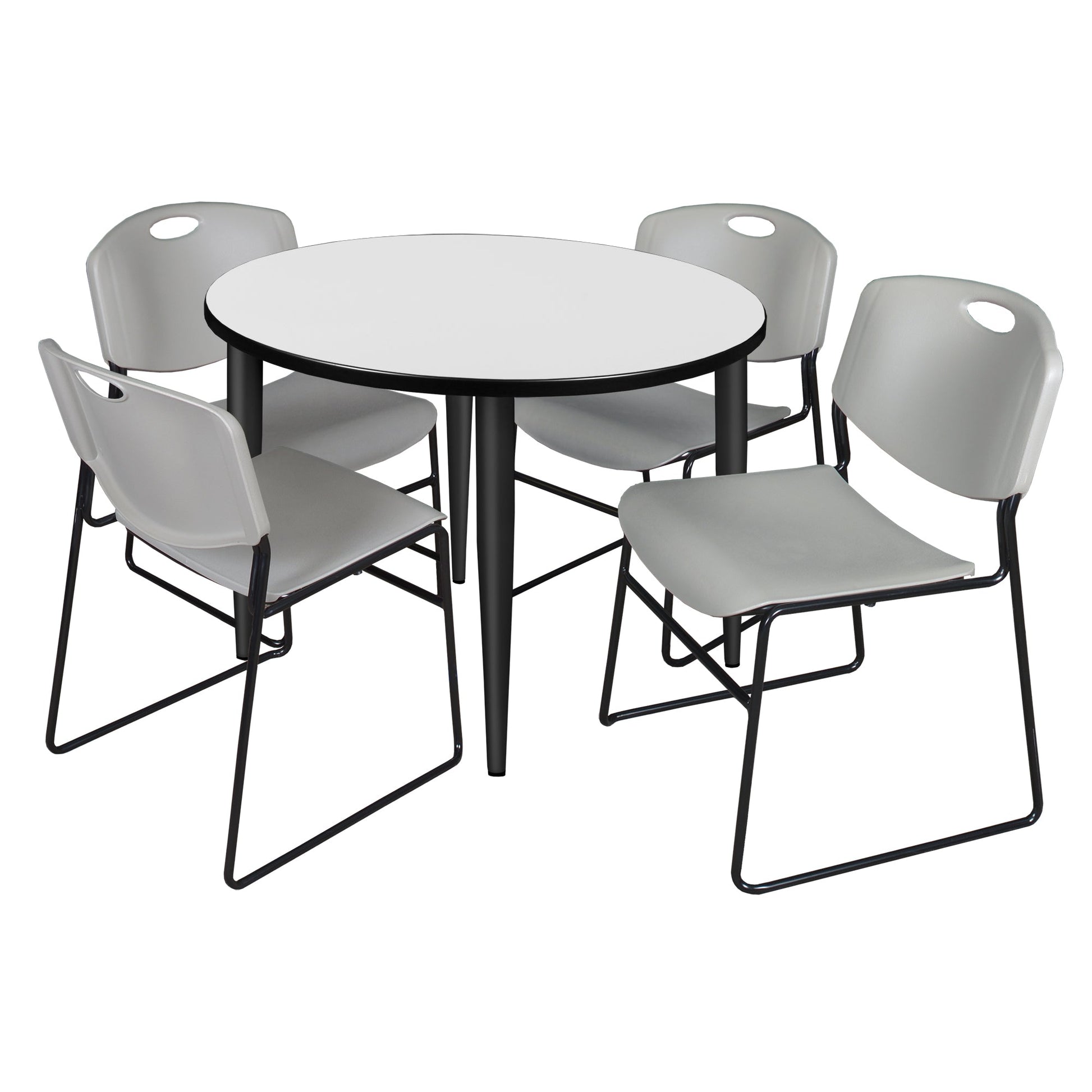 Regency Kahlo 42 in. Round Breakroom Table & 4 Zeng Stack Chairs - SchoolOutlet
