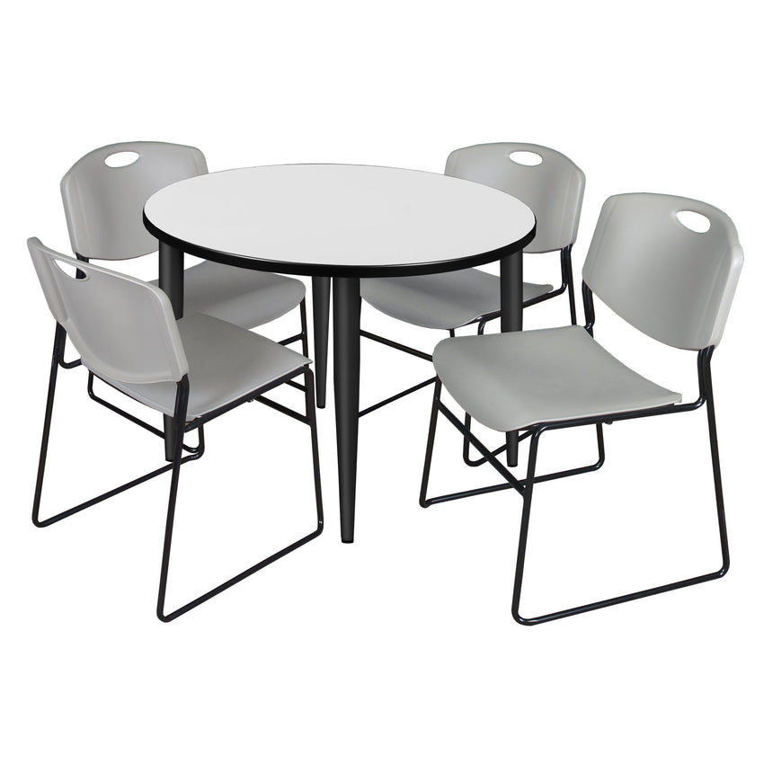 Regency Kahlo 42 in. Round Breakroom Table & 4 Zeng Stack Chairs - SchoolOutlet