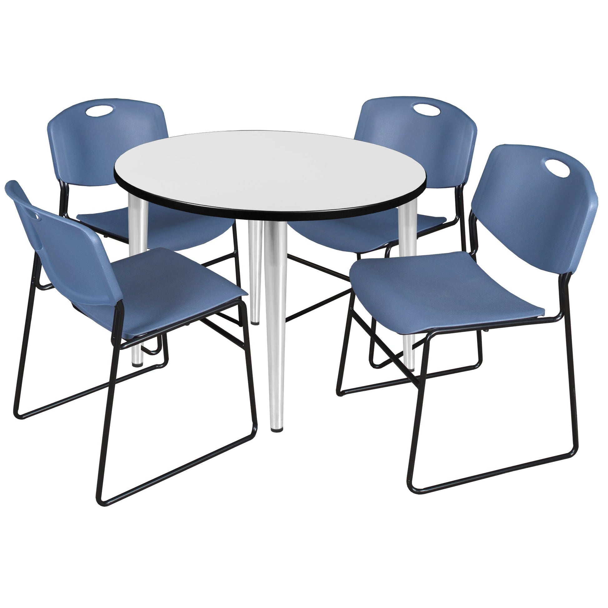 Regency Kahlo 42 in. Round Breakroom Table & 4 Zeng Stack Chairs - SchoolOutlet