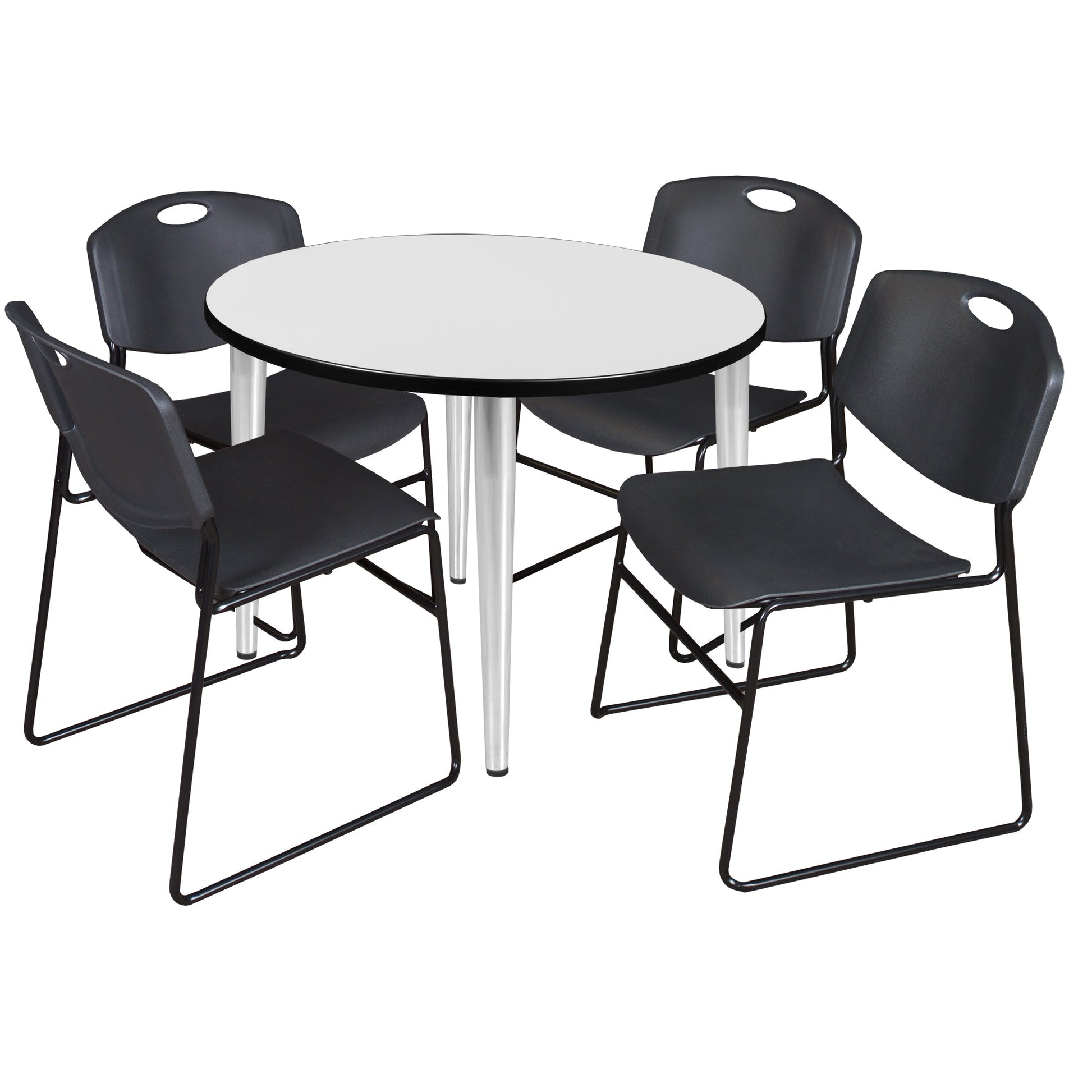 Regency Kahlo 42 in. Round Breakroom Table & 4 Zeng Stack Chairs - SchoolOutlet
