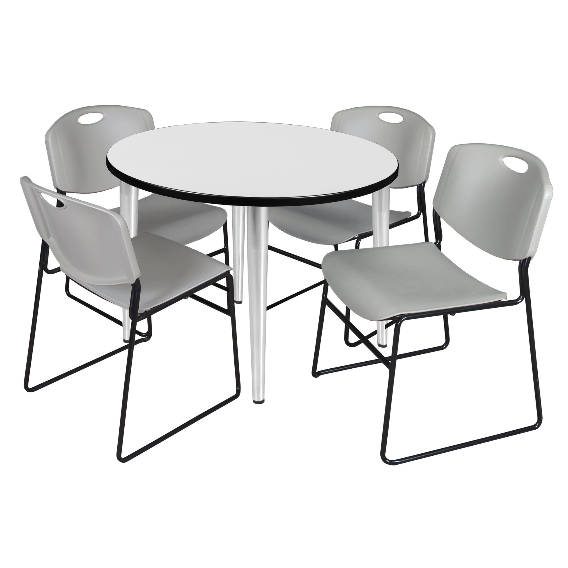 Regency Kahlo 42 in. Round Breakroom Table & 4 Zeng Stack Chairs - SchoolOutlet