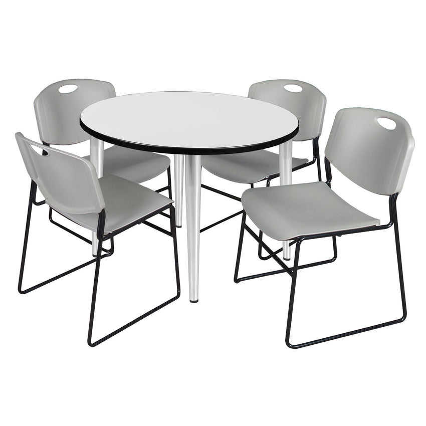 Regency Kahlo 42 in. Round Breakroom Table & 4 Zeng Stack Chairs - SchoolOutlet