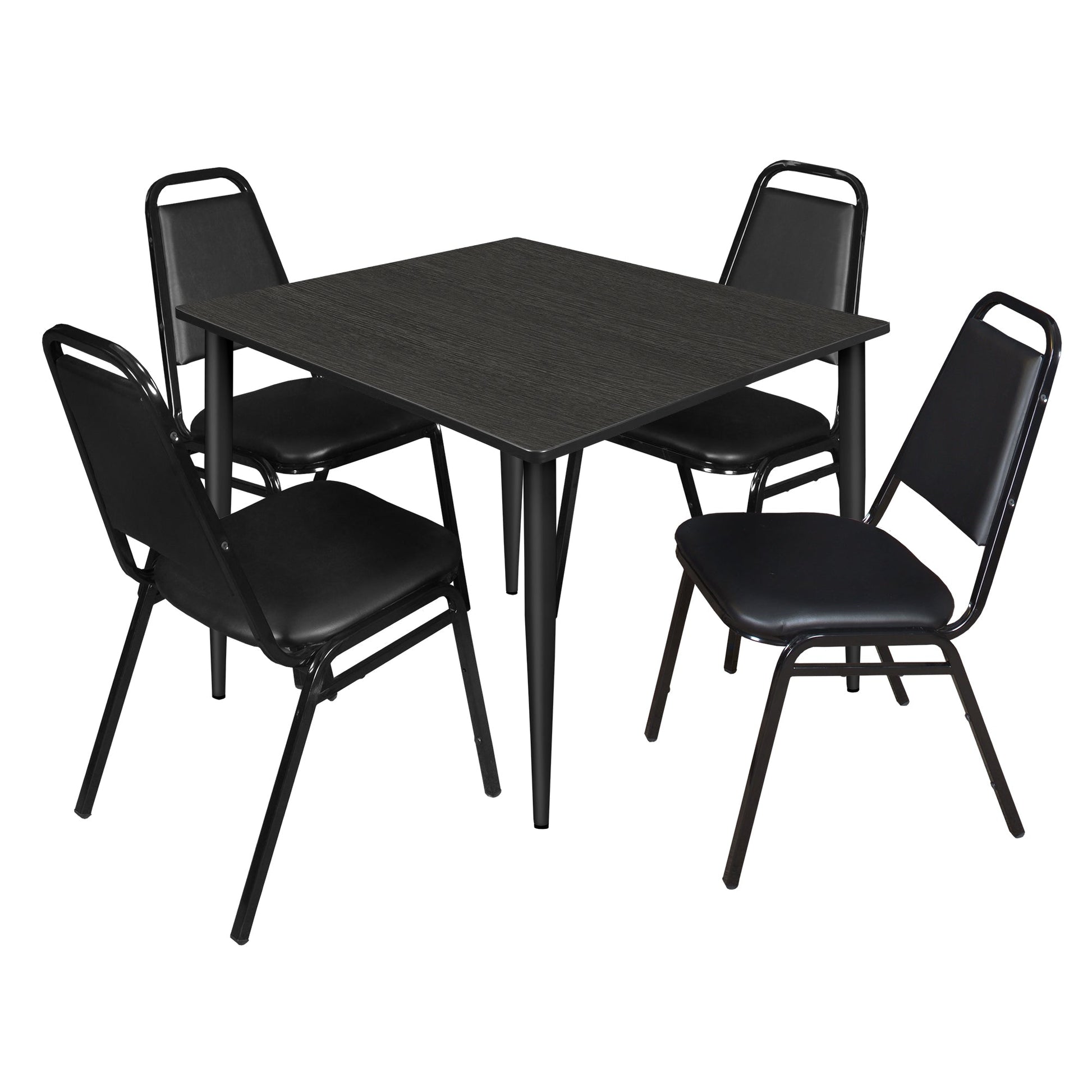 Regency Kahlo 48 in. Square Breakroom Table& 4 Restaurant Stack Chairs - Black - SchoolOutlet