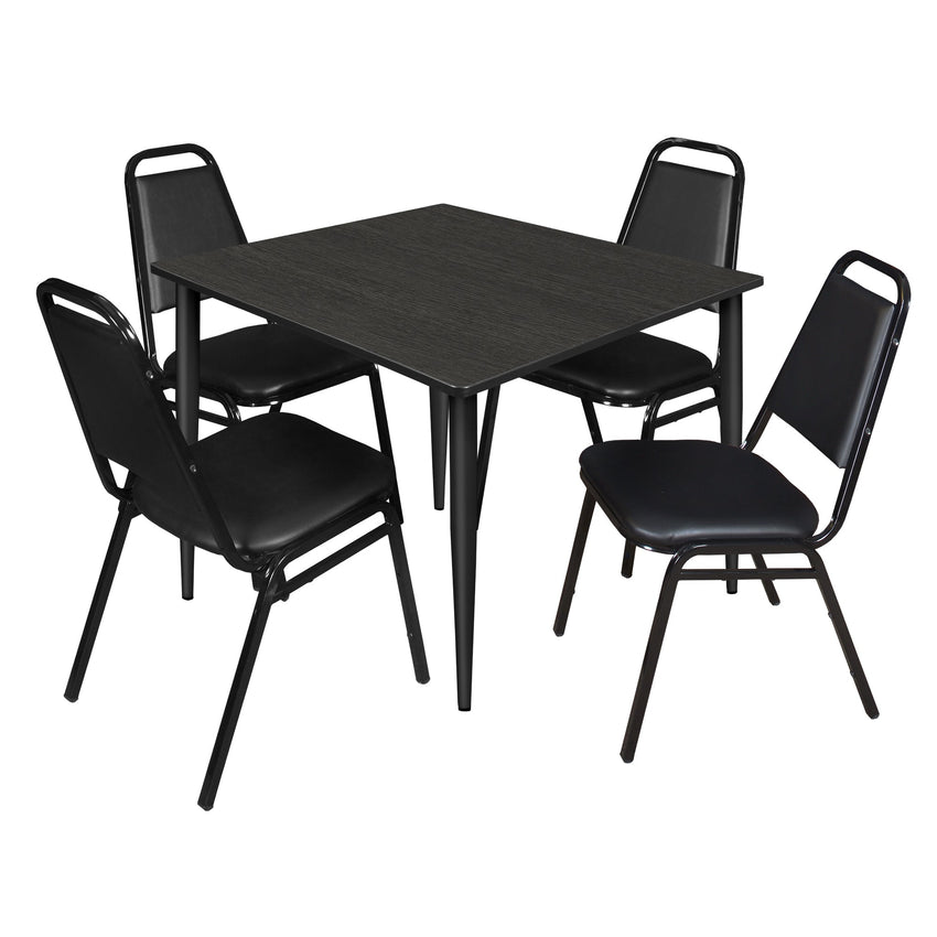 Regency Kahlo 48 in. Square Breakroom Table& 4 Restaurant Stack Chairs - Black - SchoolOutlet