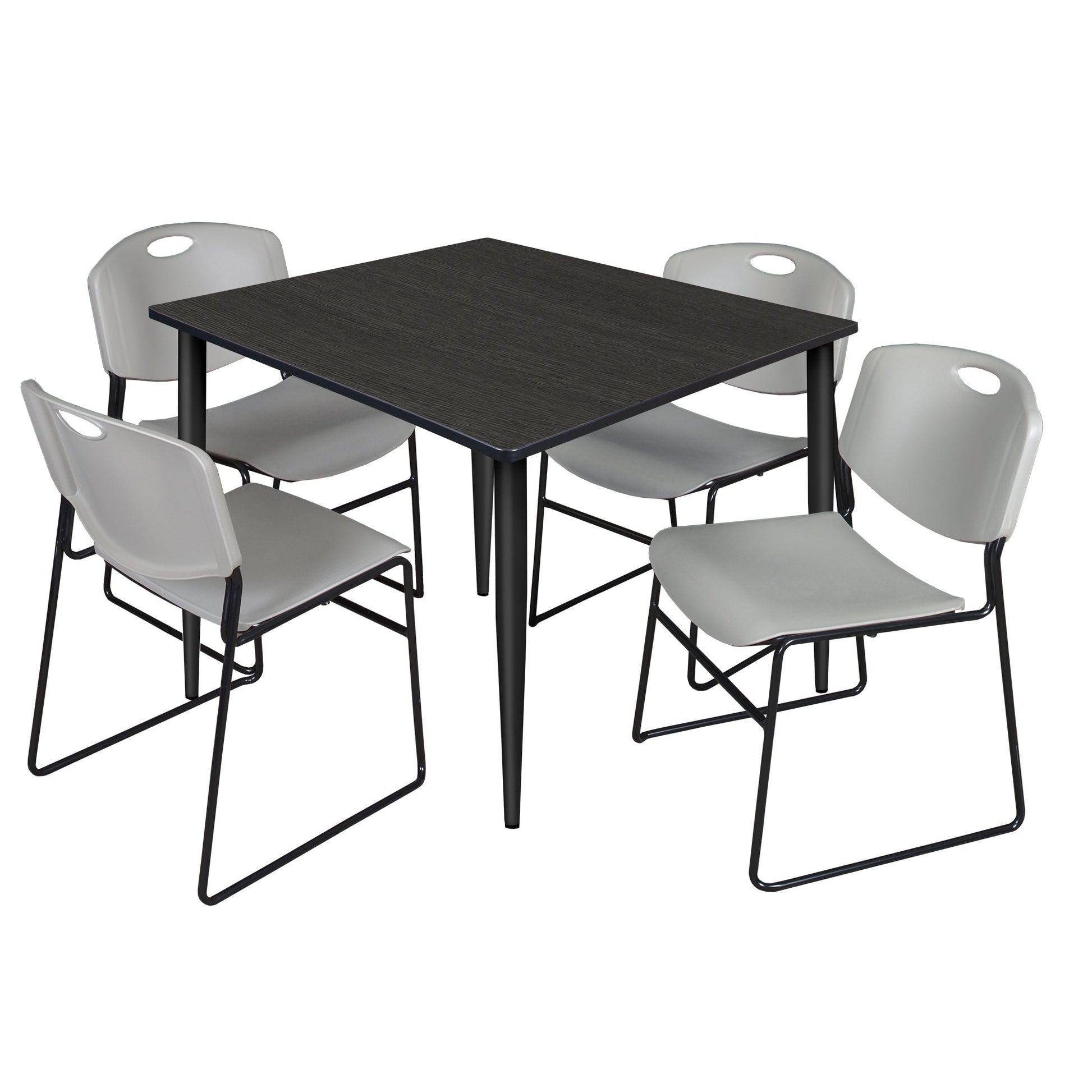 Regency Kahlo 48 in. Square Breakroom Table & 4 Zeng Stack Chairs - SchoolOutlet