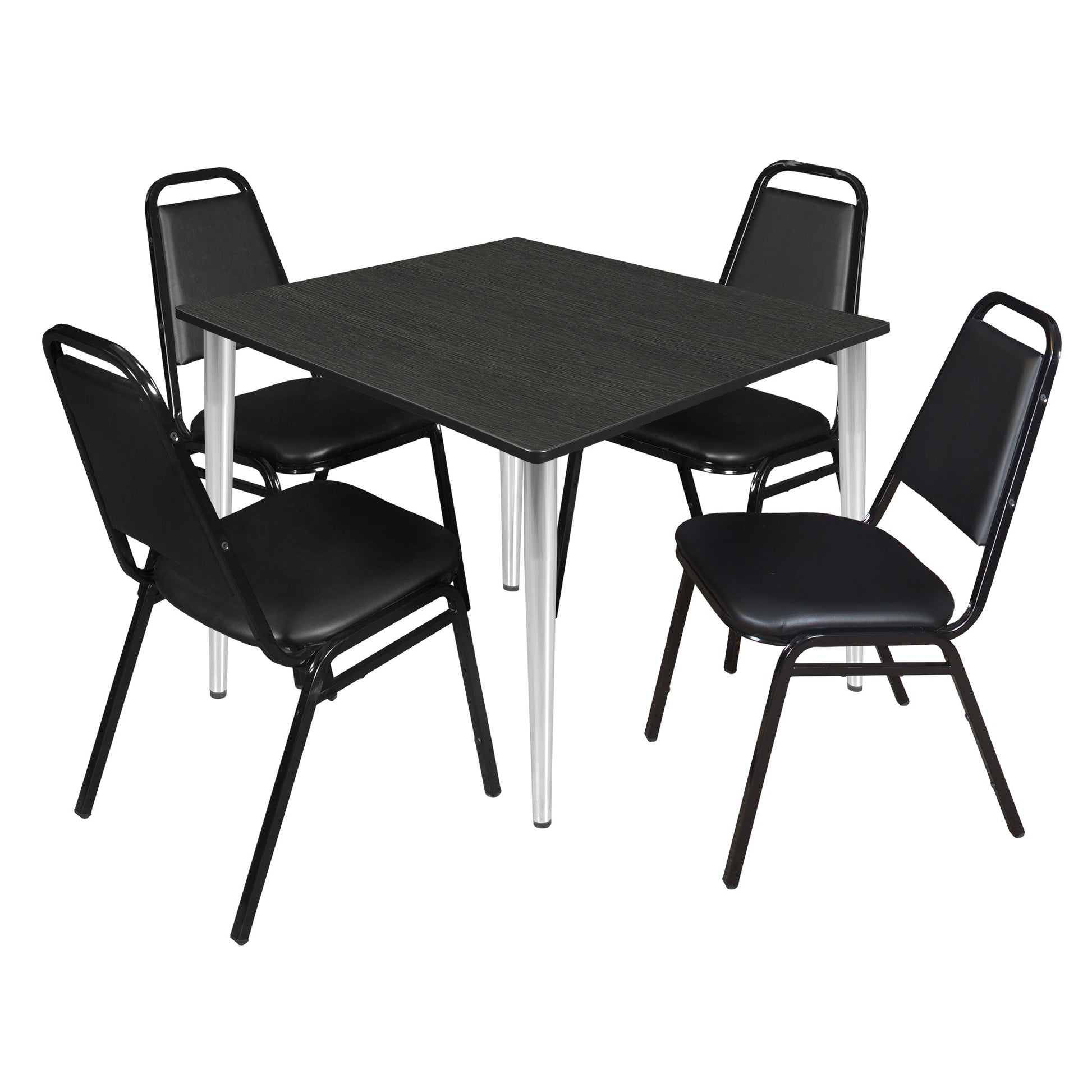 Regency Kahlo 48 in. Square Breakroom Table& 4 Restaurant Stack Chairs - Black - SchoolOutlet