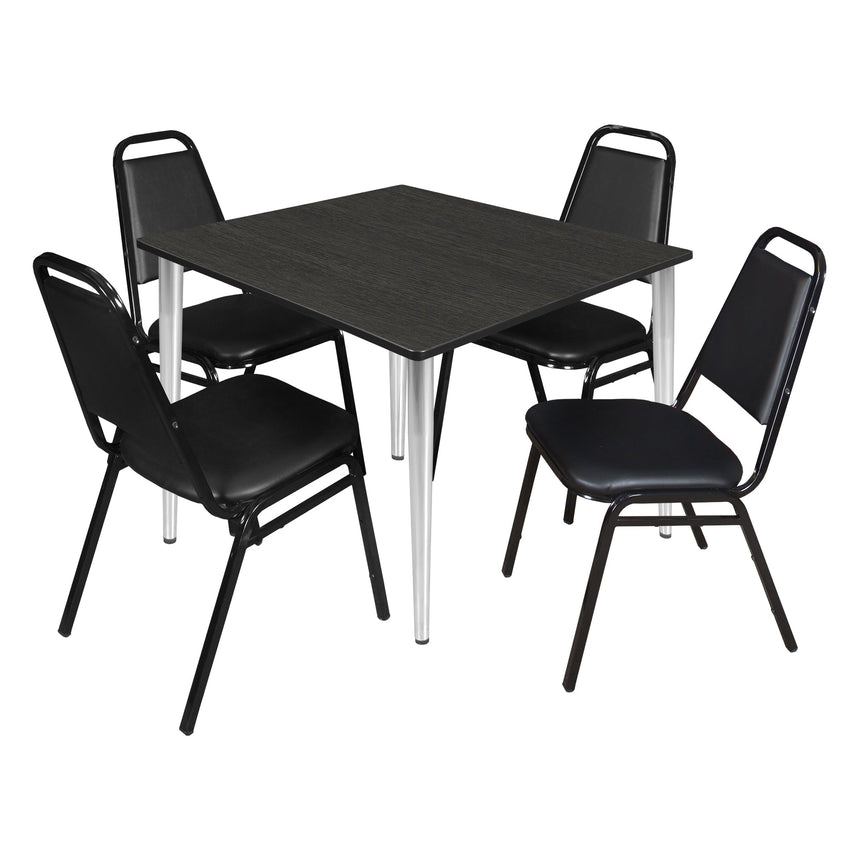 Regency Kahlo 48 in. Square Breakroom Table& 4 Restaurant Stack Chairs - Black - SchoolOutlet