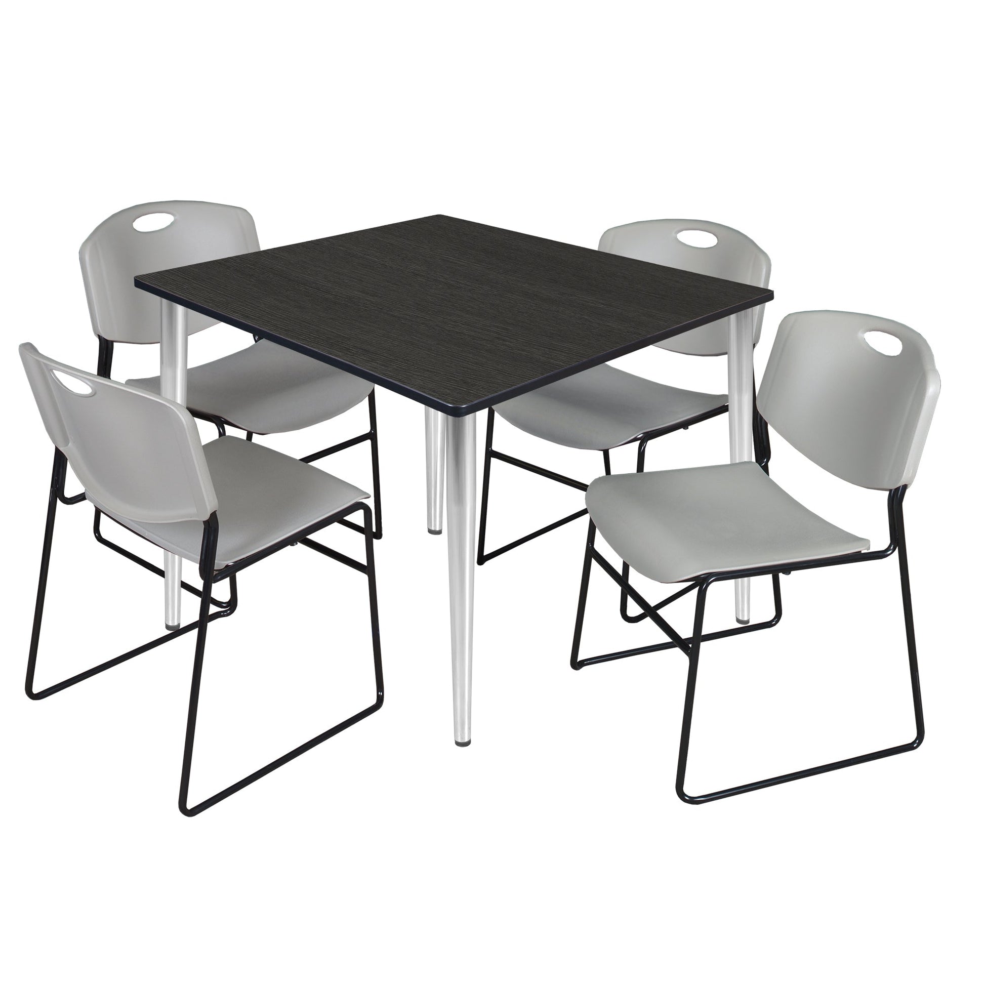 Regency Kahlo 48 in. Square Breakroom Table & 4 Zeng Stack Chairs - SchoolOutlet