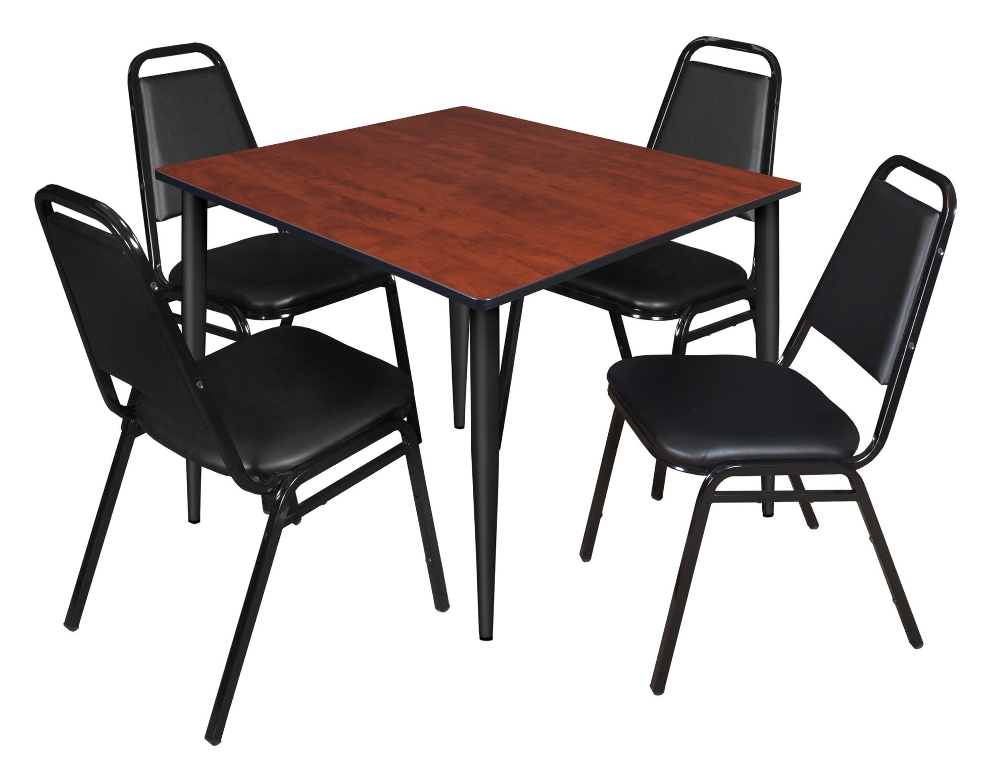 Regency Kahlo 48 in. Square Breakroom Table& 4 Restaurant Stack Chairs - Black - SchoolOutlet