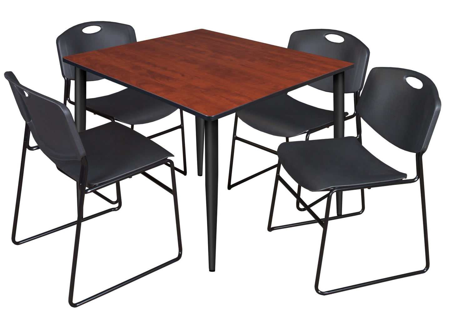 Regency Kahlo 48 in. Square Breakroom Table & 4 Zeng Stack Chairs - SchoolOutlet