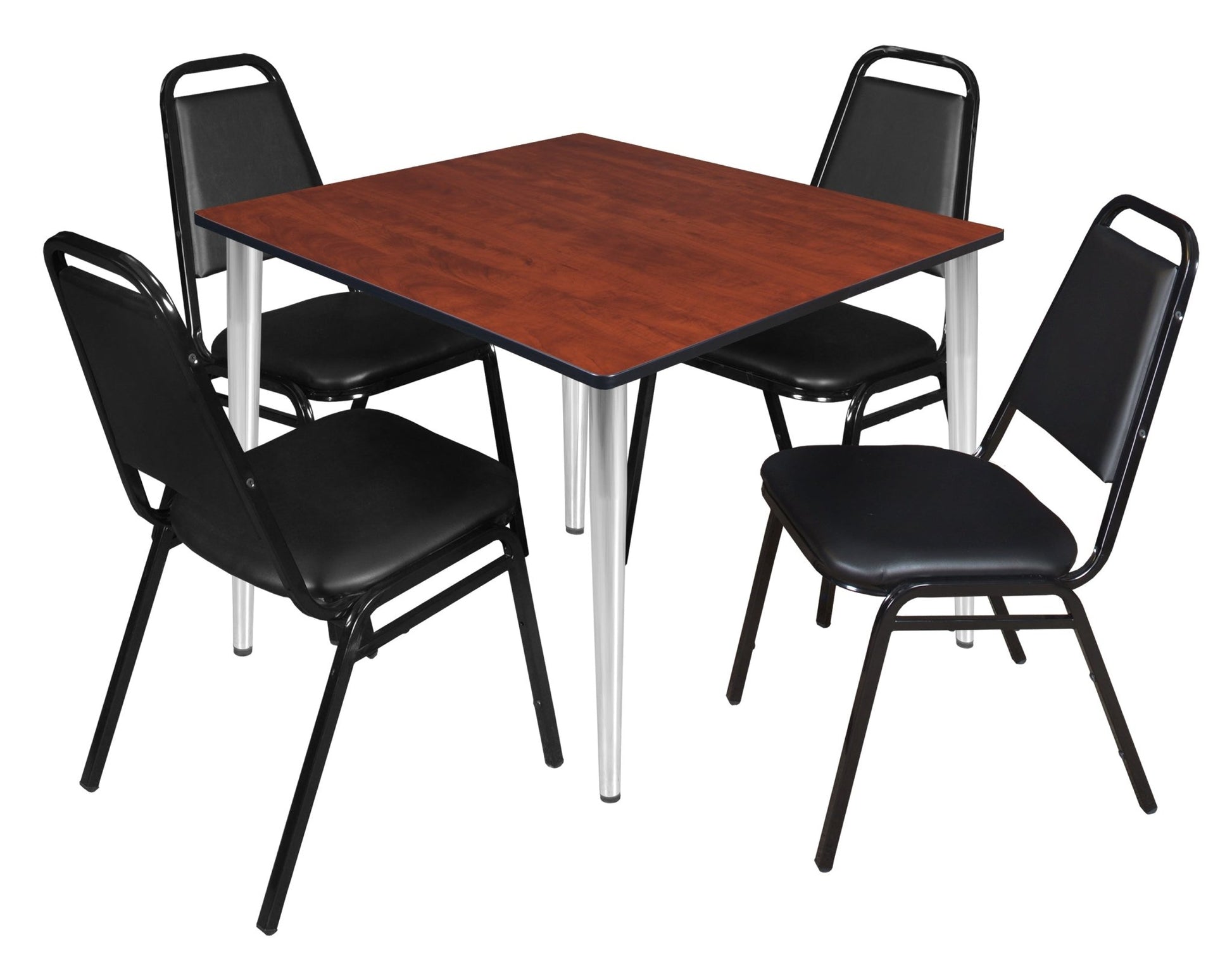 Regency Kahlo 48 in. Square Breakroom Table& 4 Restaurant Stack Chairs - Black - SchoolOutlet