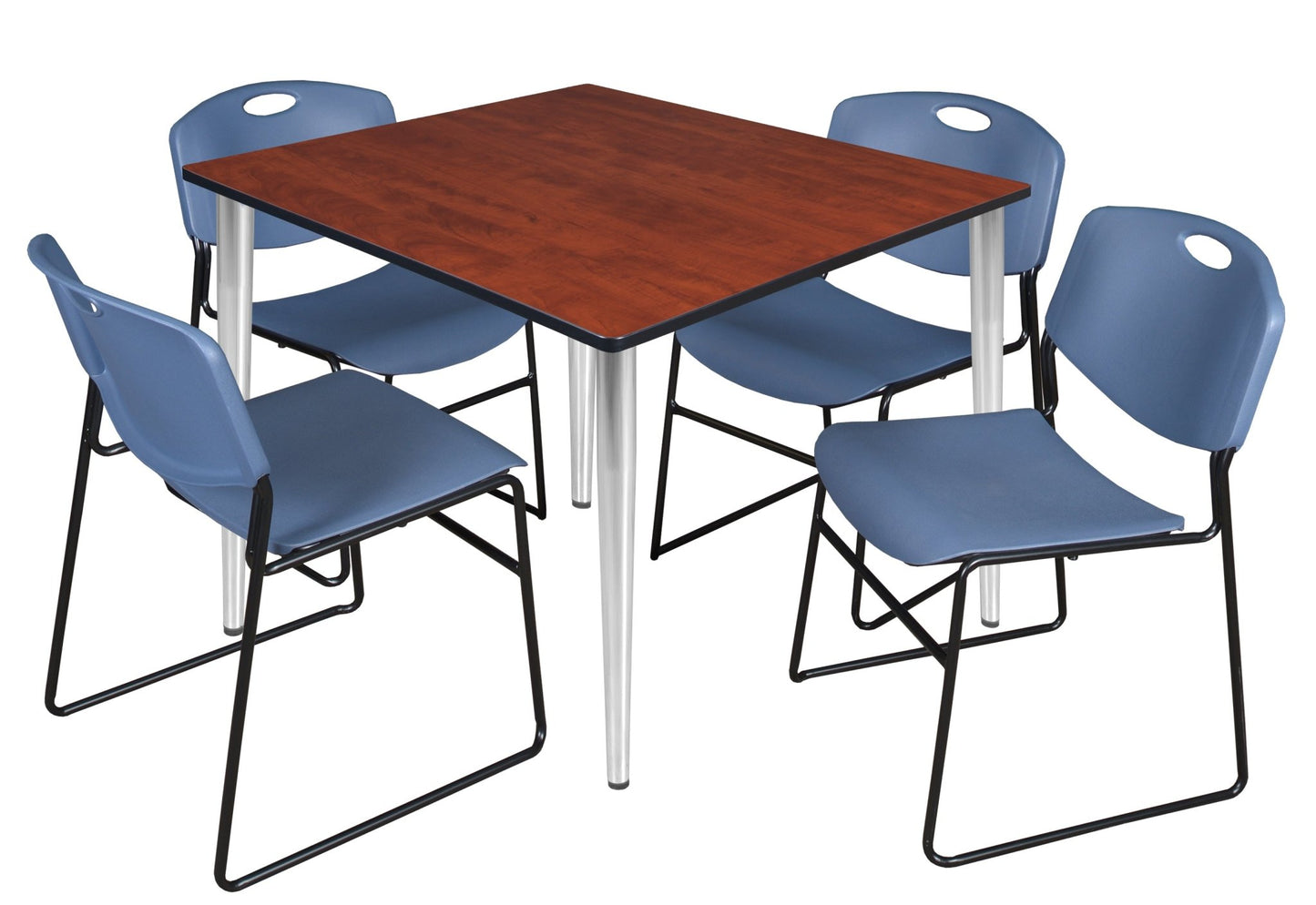 Regency Kahlo 48 in. Square Breakroom Table & 4 Zeng Stack Chairs - SchoolOutlet