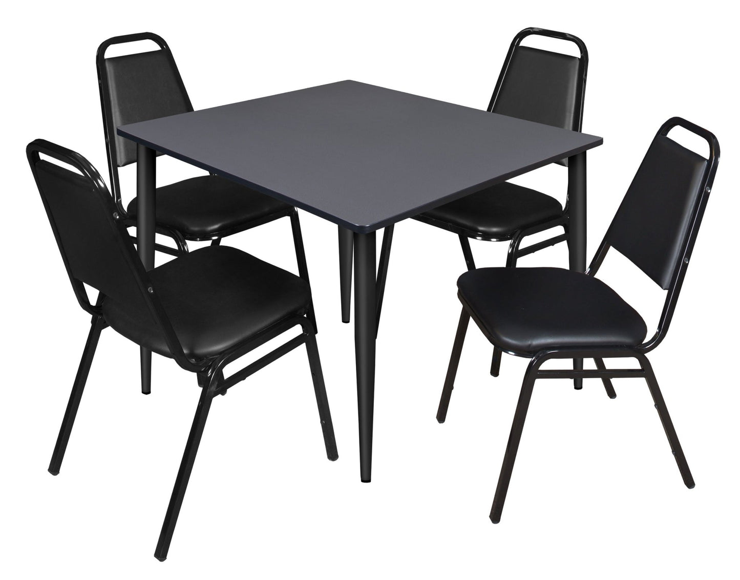 Regency Kahlo 48 in. Square Breakroom Table& 4 Restaurant Stack Chairs - Black - SchoolOutlet
