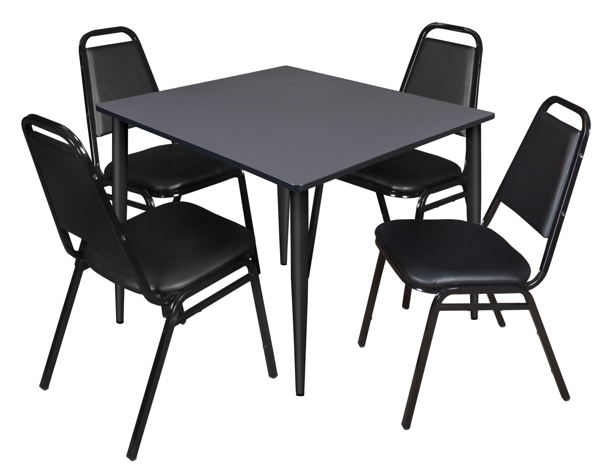 Regency Kahlo 48 in. Square Breakroom Table& 4 Restaurant Stack Chairs - Black - SchoolOutlet