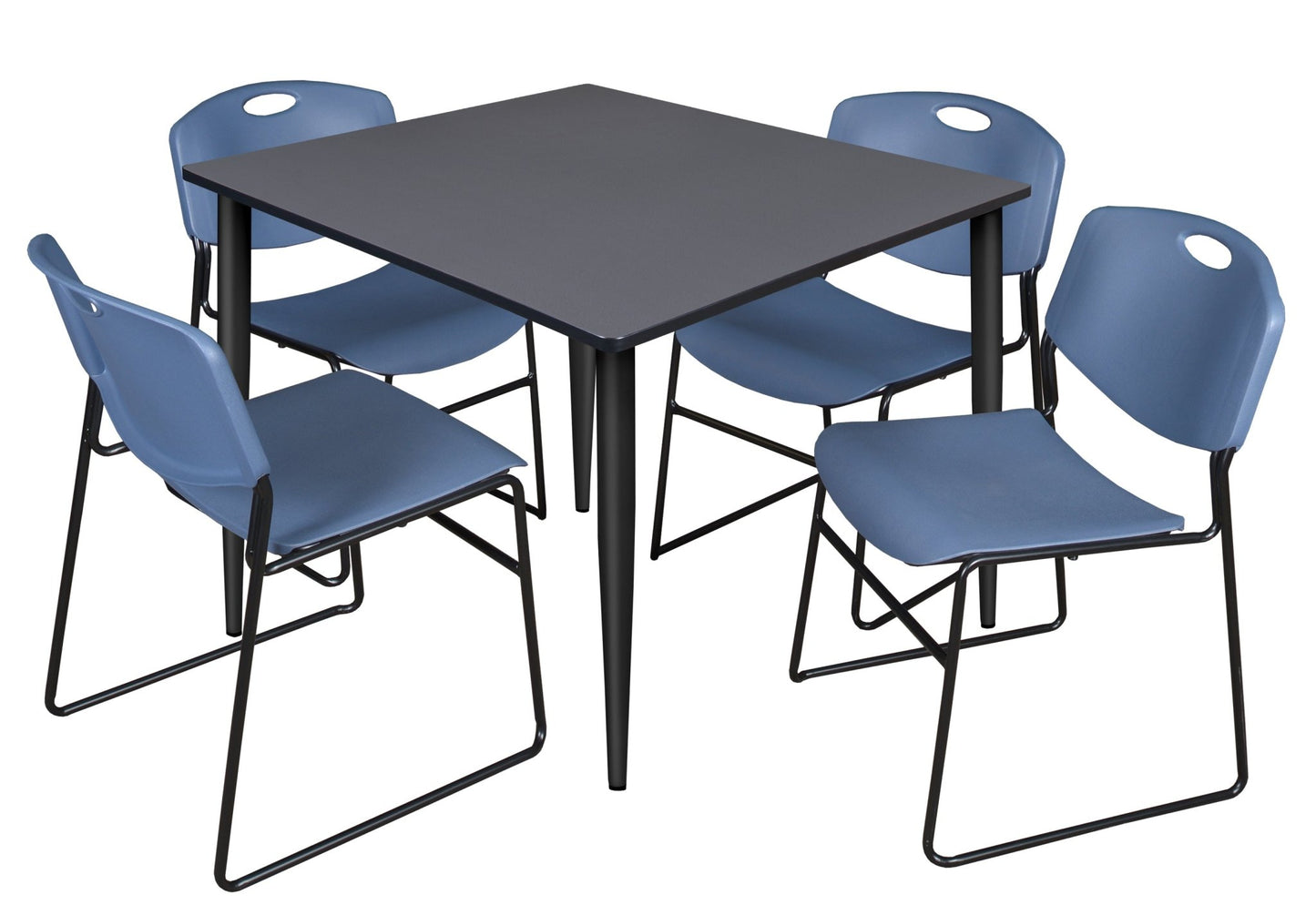 Regency Kahlo 48 in. Square Breakroom Table & 4 Zeng Stack Chairs - SchoolOutlet