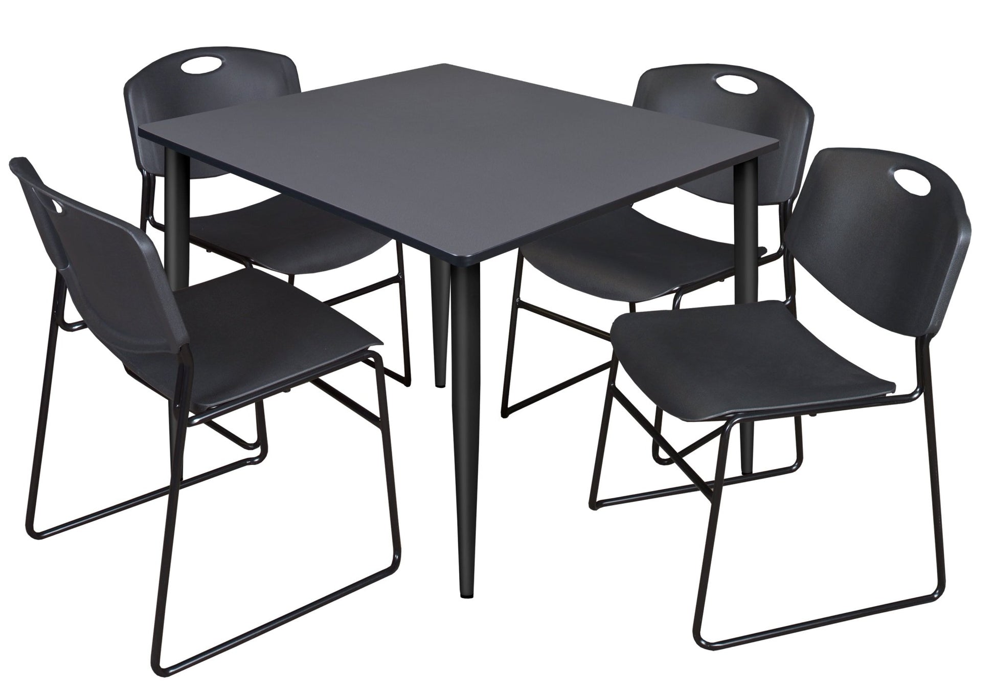 Regency Kahlo 48 in. Square Breakroom Table & 4 Zeng Stack Chairs - SchoolOutlet