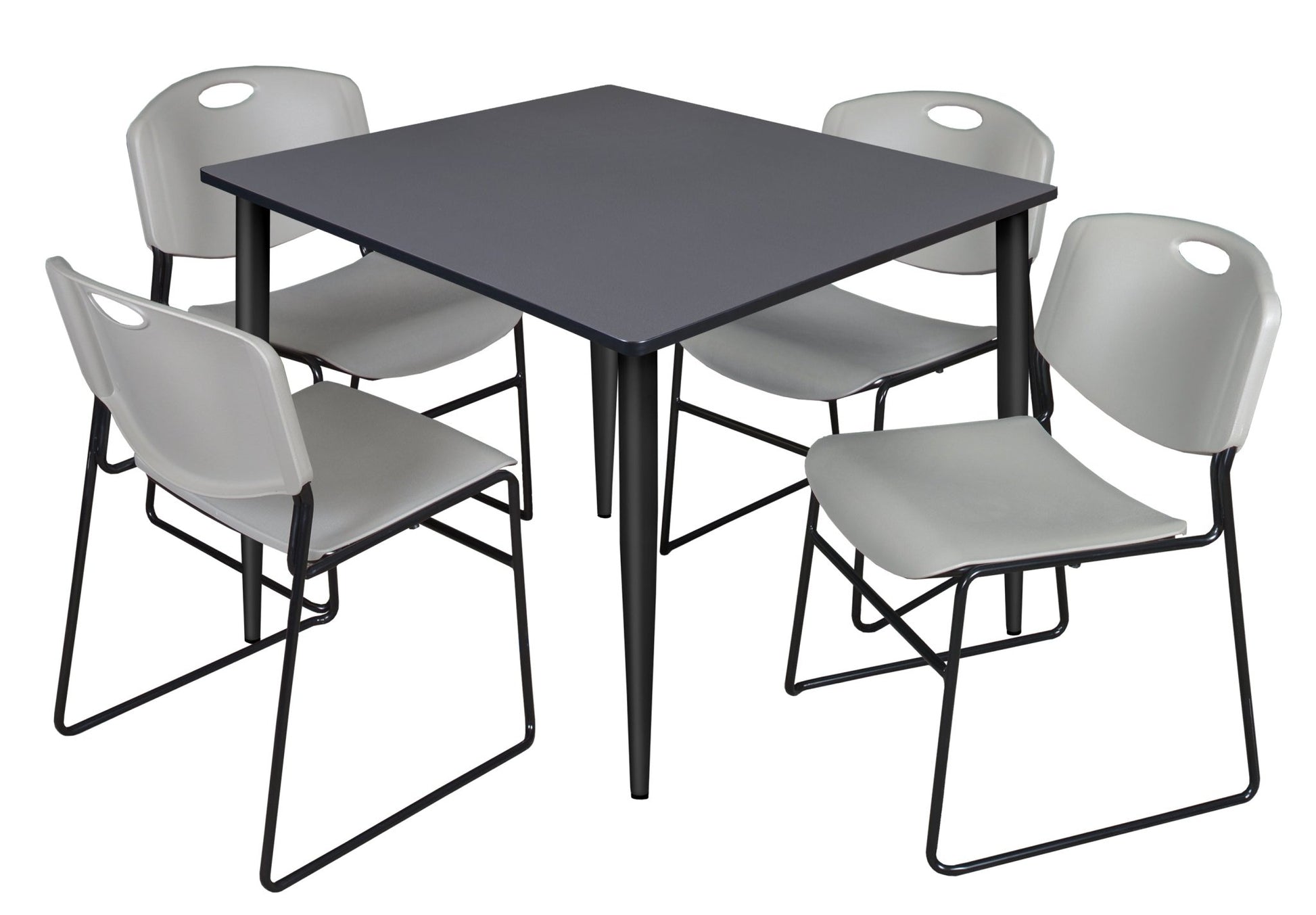Regency Kahlo 48 in. Square Breakroom Table & 4 Zeng Stack Chairs - SchoolOutlet