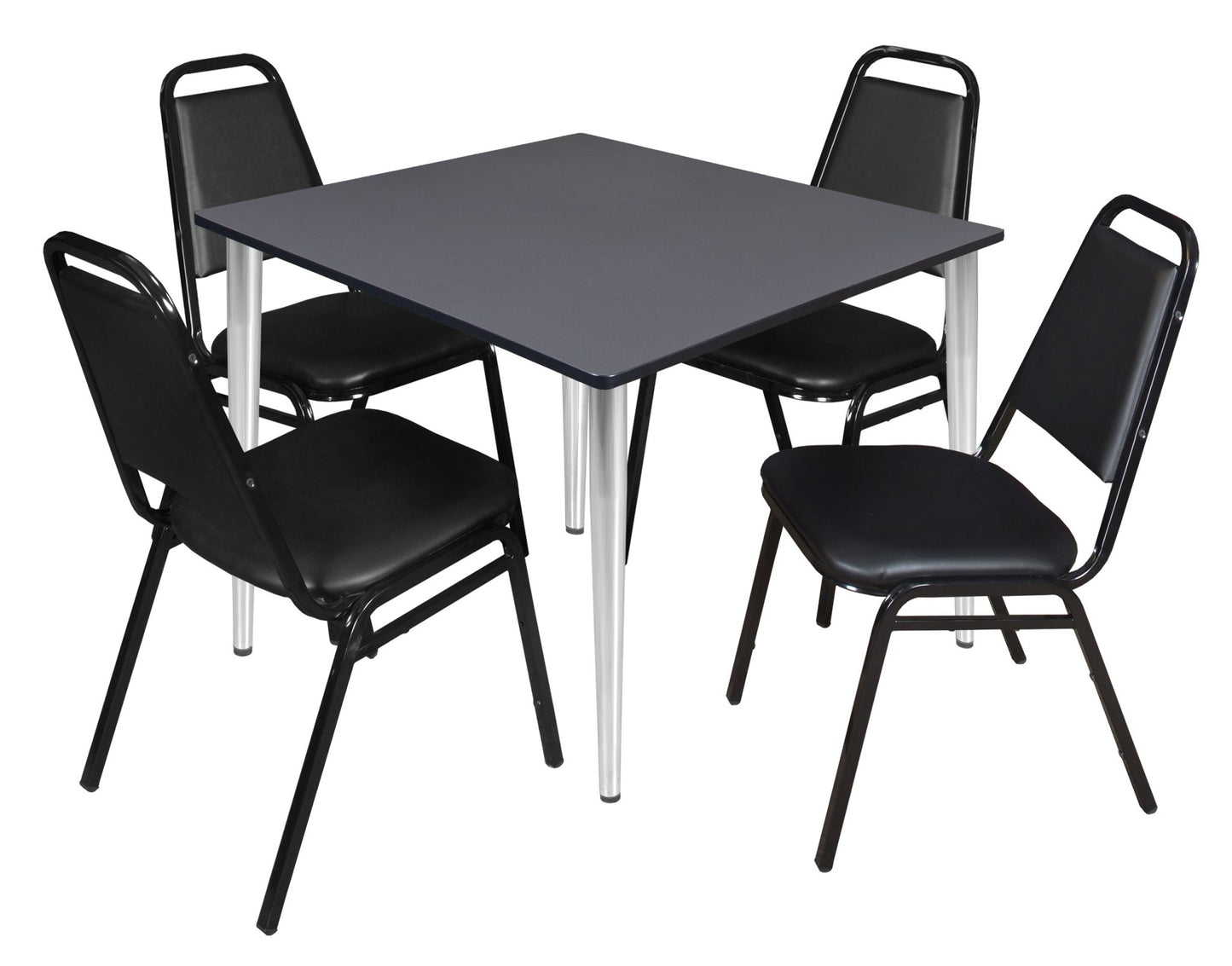 Regency Kahlo 48 in. Square Breakroom Table& 4 Restaurant Stack Chairs - Black - SchoolOutlet