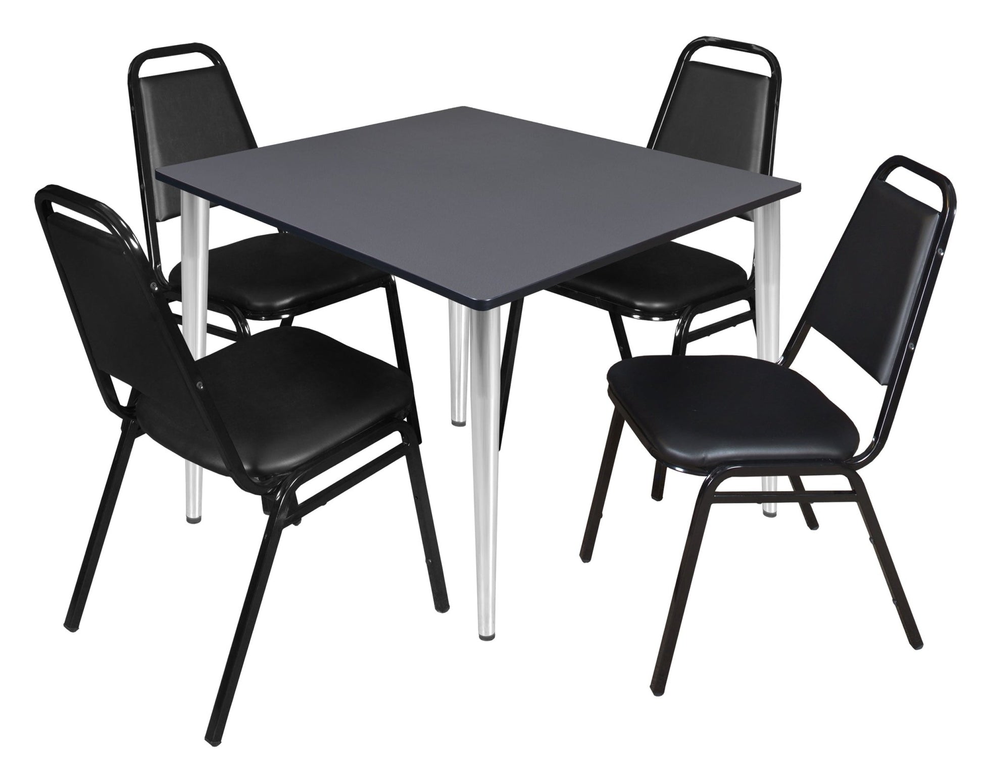 Regency Kahlo 48 in. Square Breakroom Table& 4 Restaurant Stack Chairs - Black - SchoolOutlet