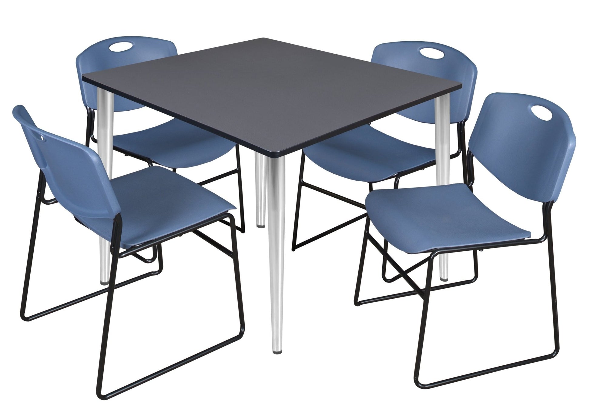 Regency Kahlo 48 in. Square Breakroom Table & 4 Zeng Stack Chairs - SchoolOutlet
