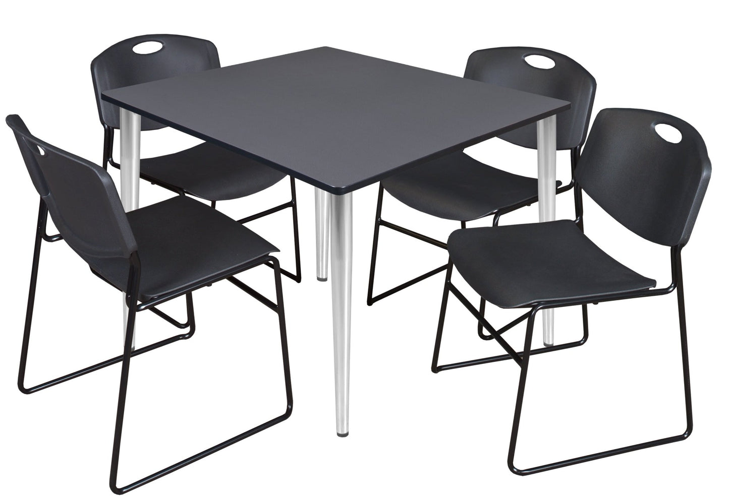 Regency Kahlo 48 in. Square Breakroom Table & 4 Zeng Stack Chairs - SchoolOutlet