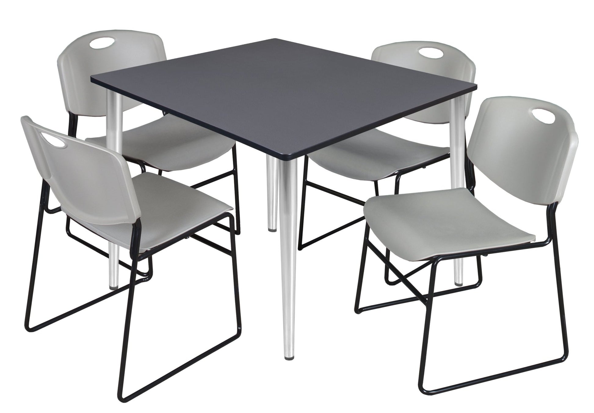 Regency Kahlo 48 in. Square Breakroom Table & 4 Zeng Stack Chairs - SchoolOutlet