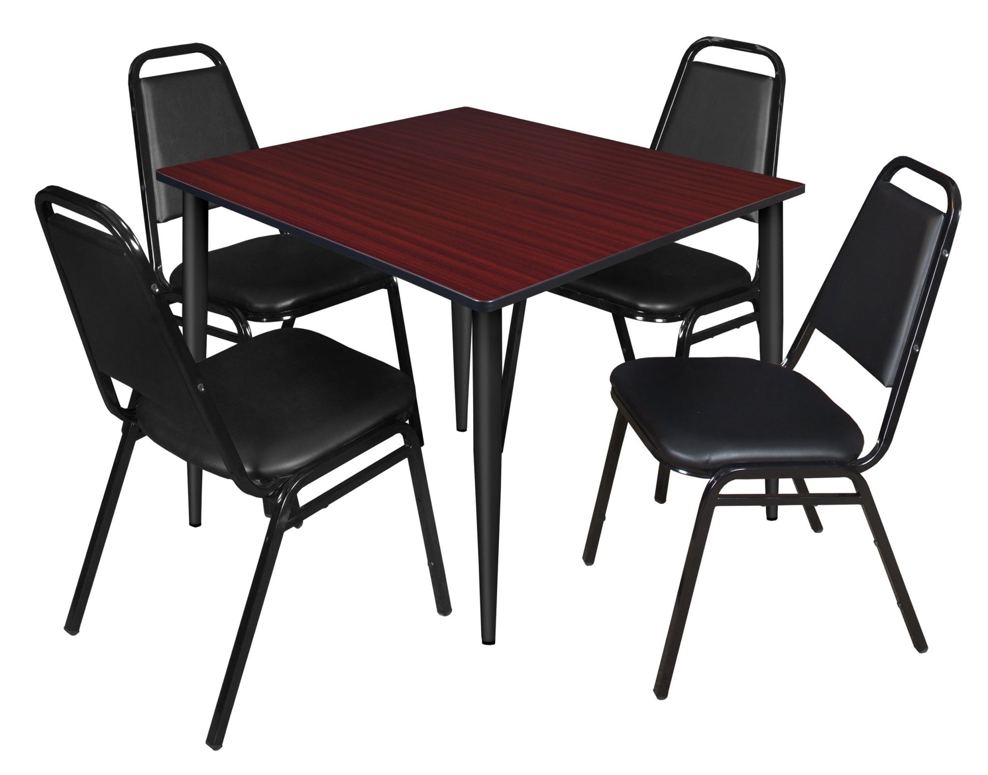 Regency Kahlo 48 in. Square Breakroom Table& 4 Restaurant Stack Chairs - Black - SchoolOutlet
