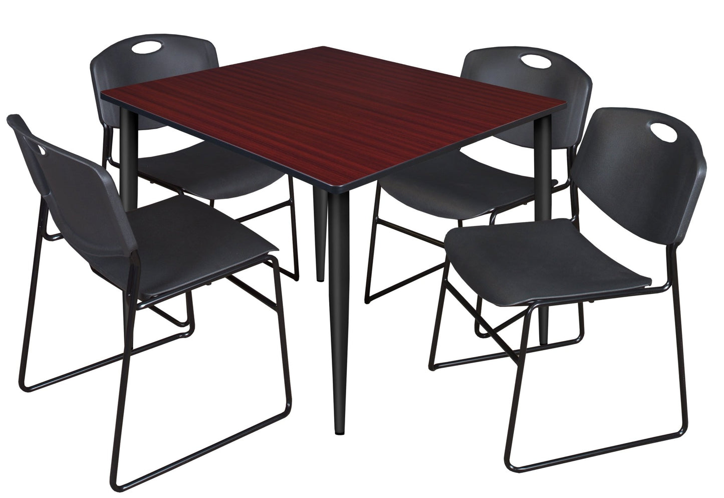 Regency Kahlo 48 in. Square Breakroom Table & 4 Zeng Stack Chairs - SchoolOutlet
