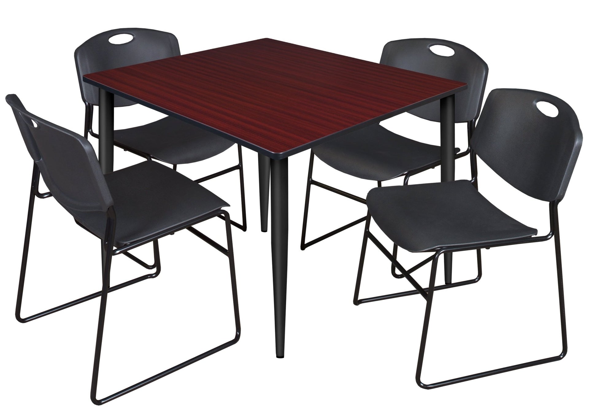 Regency Kahlo 48 in. Square Breakroom Table & 4 Zeng Stack Chairs - SchoolOutlet