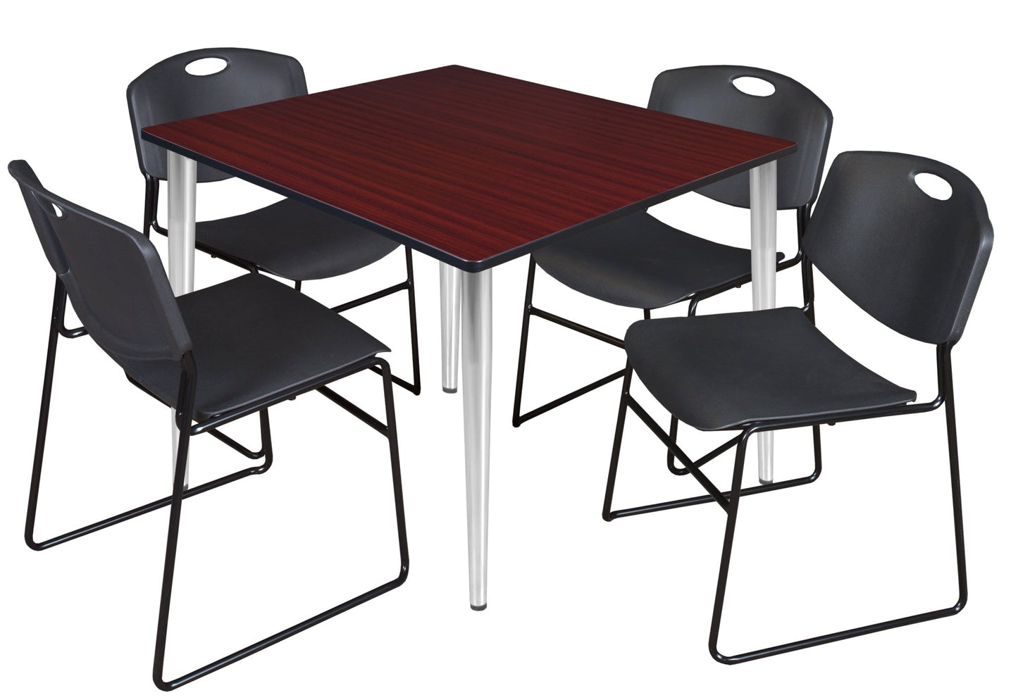 Regency Kahlo 48 in. Square Breakroom Table & 4 Zeng Stack Chairs - SchoolOutlet
