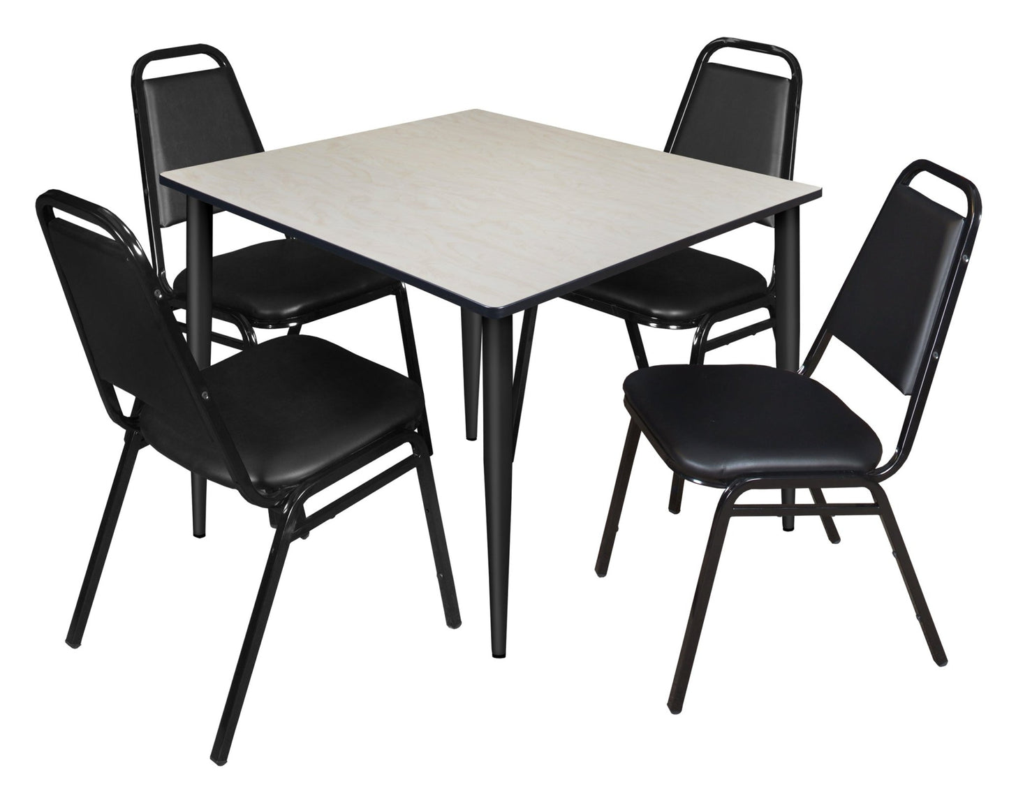 Regency Kahlo 48 in. Square Breakroom Table& 4 Restaurant Stack Chairs - Black - SchoolOutlet
