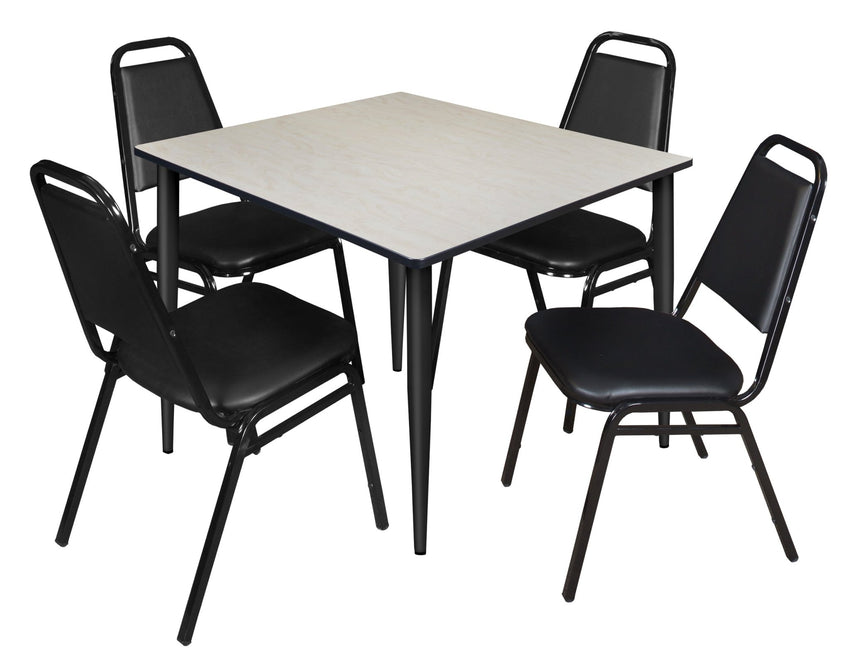 Regency Kahlo 48 in. Square Breakroom Table& 4 Restaurant Stack Chairs - Black - SchoolOutlet