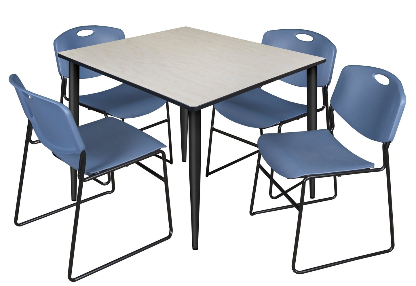 Regency Kahlo 48 in. Square Breakroom Table & 4 Zeng Stack Chairs - SchoolOutlet