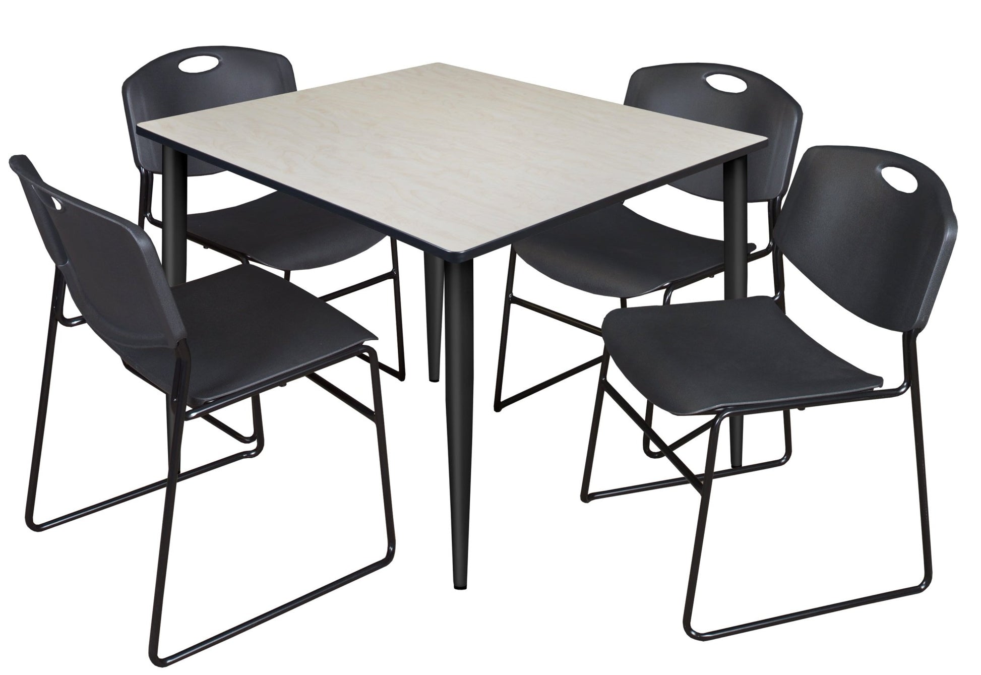Regency Kahlo 48 in. Square Breakroom Table & 4 Zeng Stack Chairs - SchoolOutlet