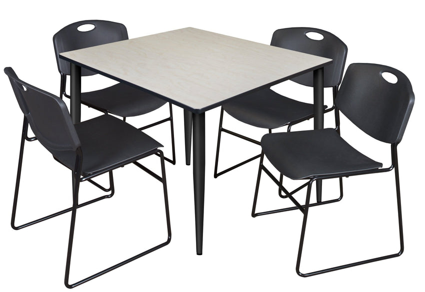 Regency Kahlo 48 in. Square Breakroom Table & 4 Zeng Stack Chairs - SchoolOutlet