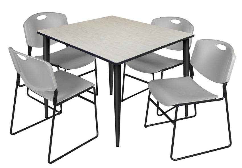 Regency Kahlo 48 in. Square Breakroom Table & 4 Zeng Stack Chairs - SchoolOutlet