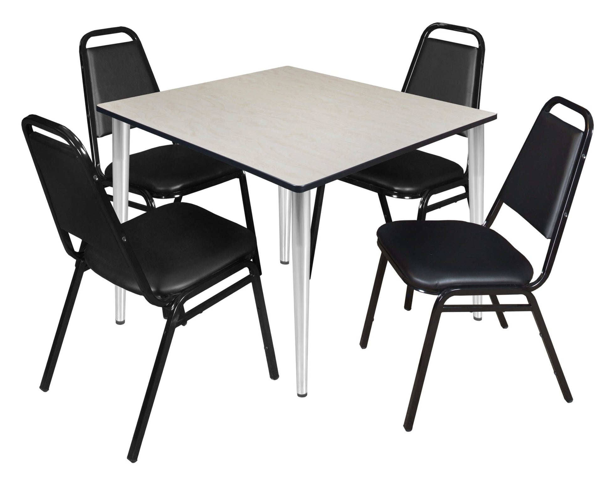Regency Kahlo 48 in. Square Breakroom Table& 4 Restaurant Stack Chairs - Black - SchoolOutlet