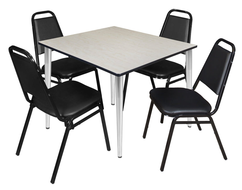 Regency Kahlo 48 in. Square Breakroom Table& 4 Restaurant Stack Chairs - Black - SchoolOutlet